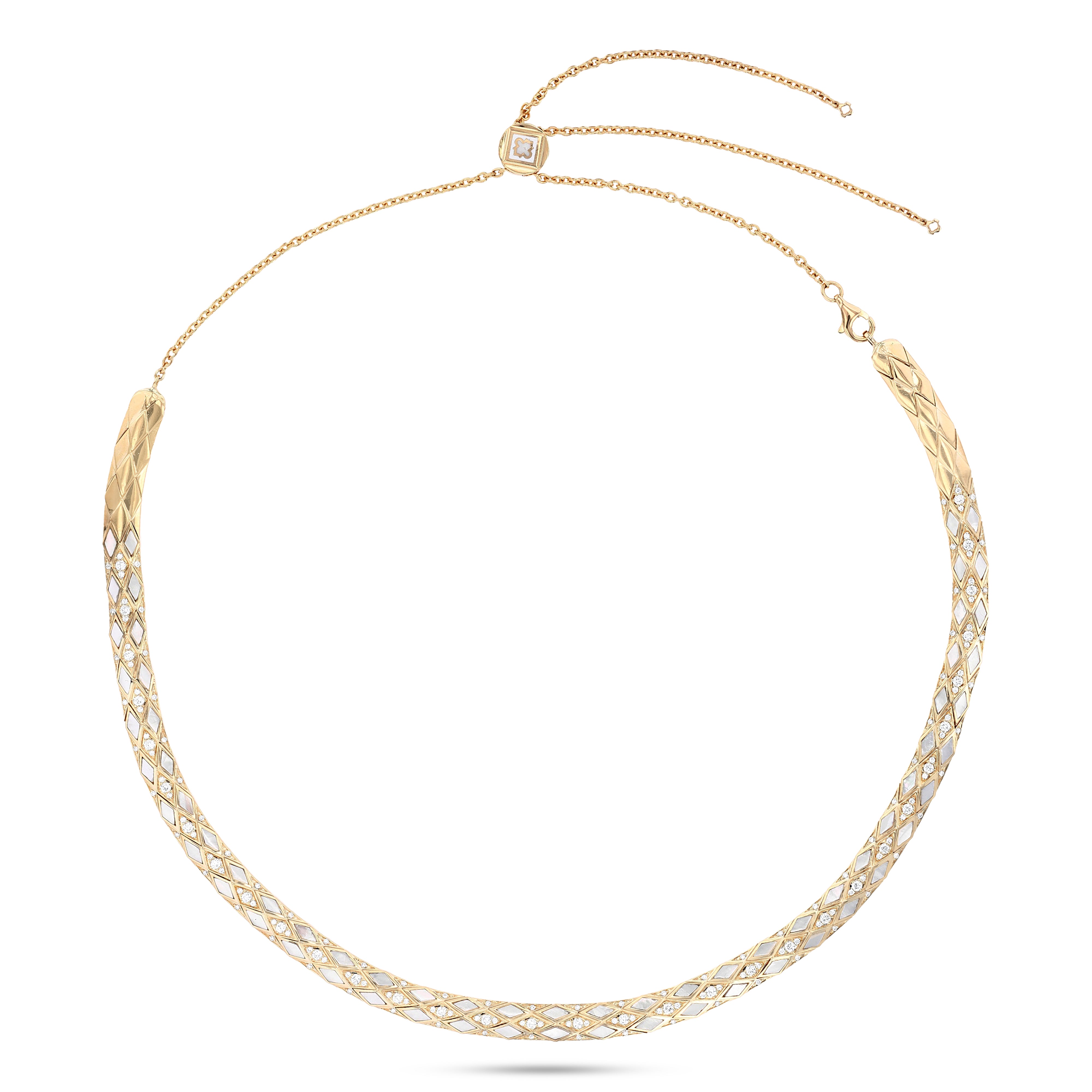 Eternity Diamond & Mother of Pearl Necklace- Yellow Gold