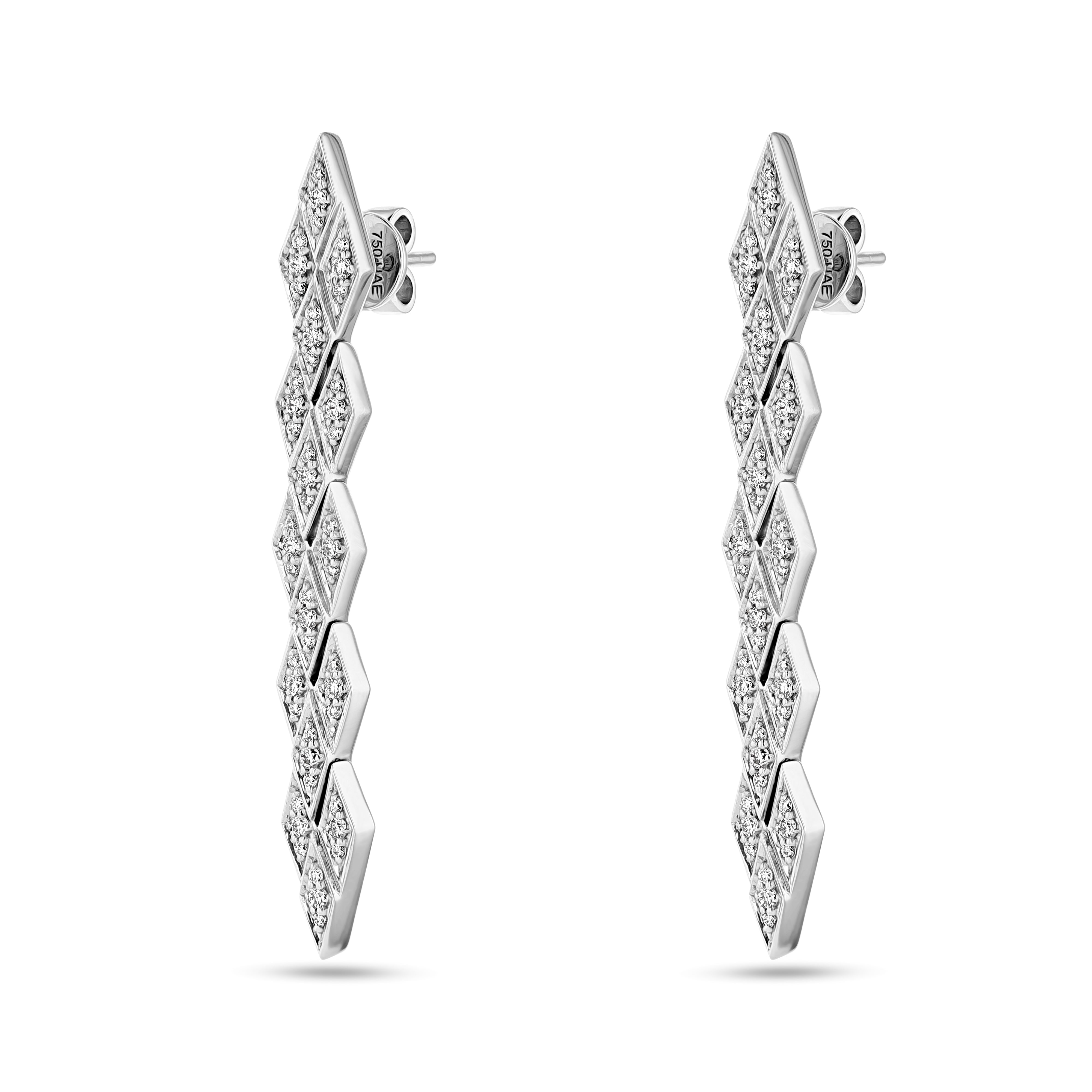 Eternity Drop Diamond Earrings#Gold_White Gold