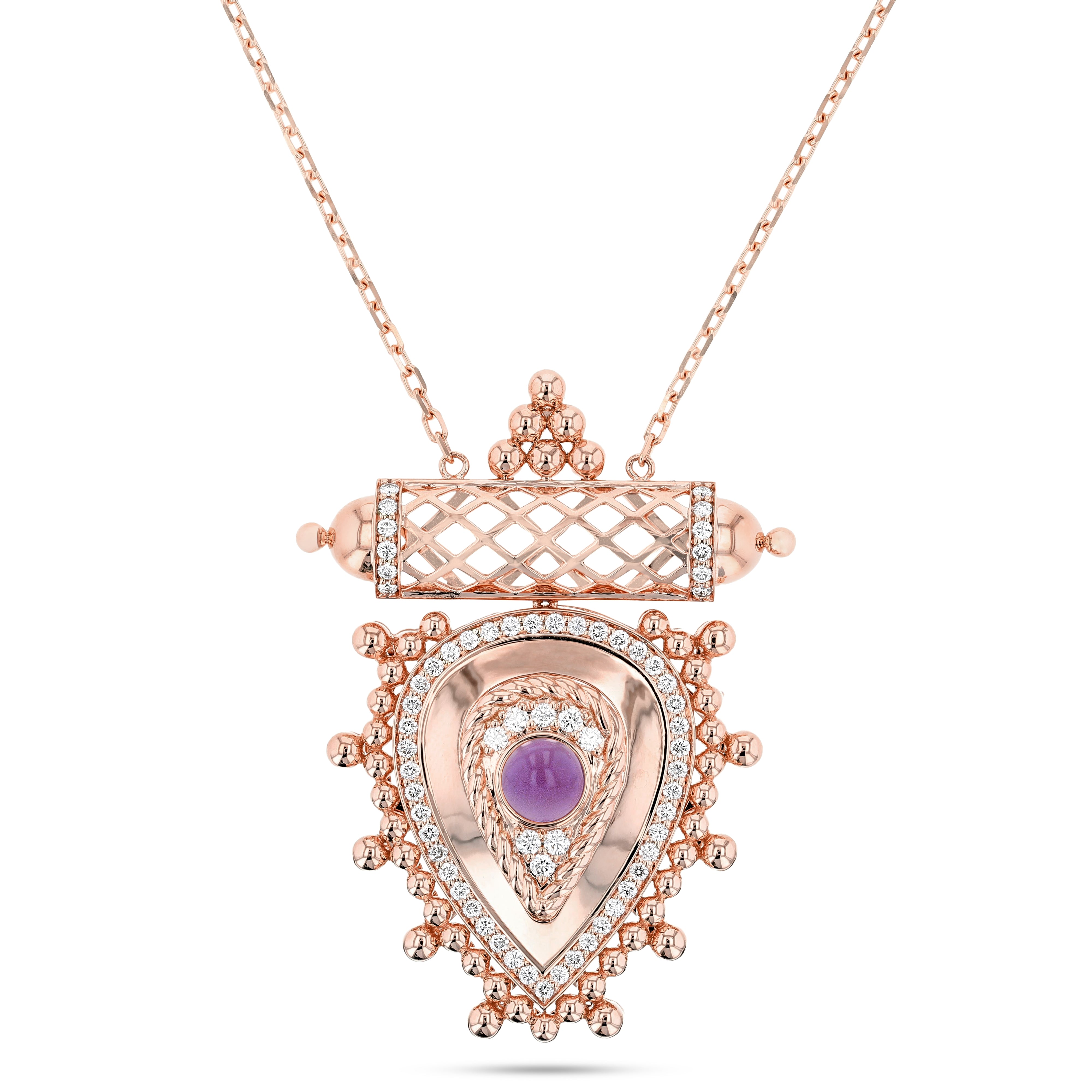 Al Qasr Medium Pendant – Amethyst | Rose Gold