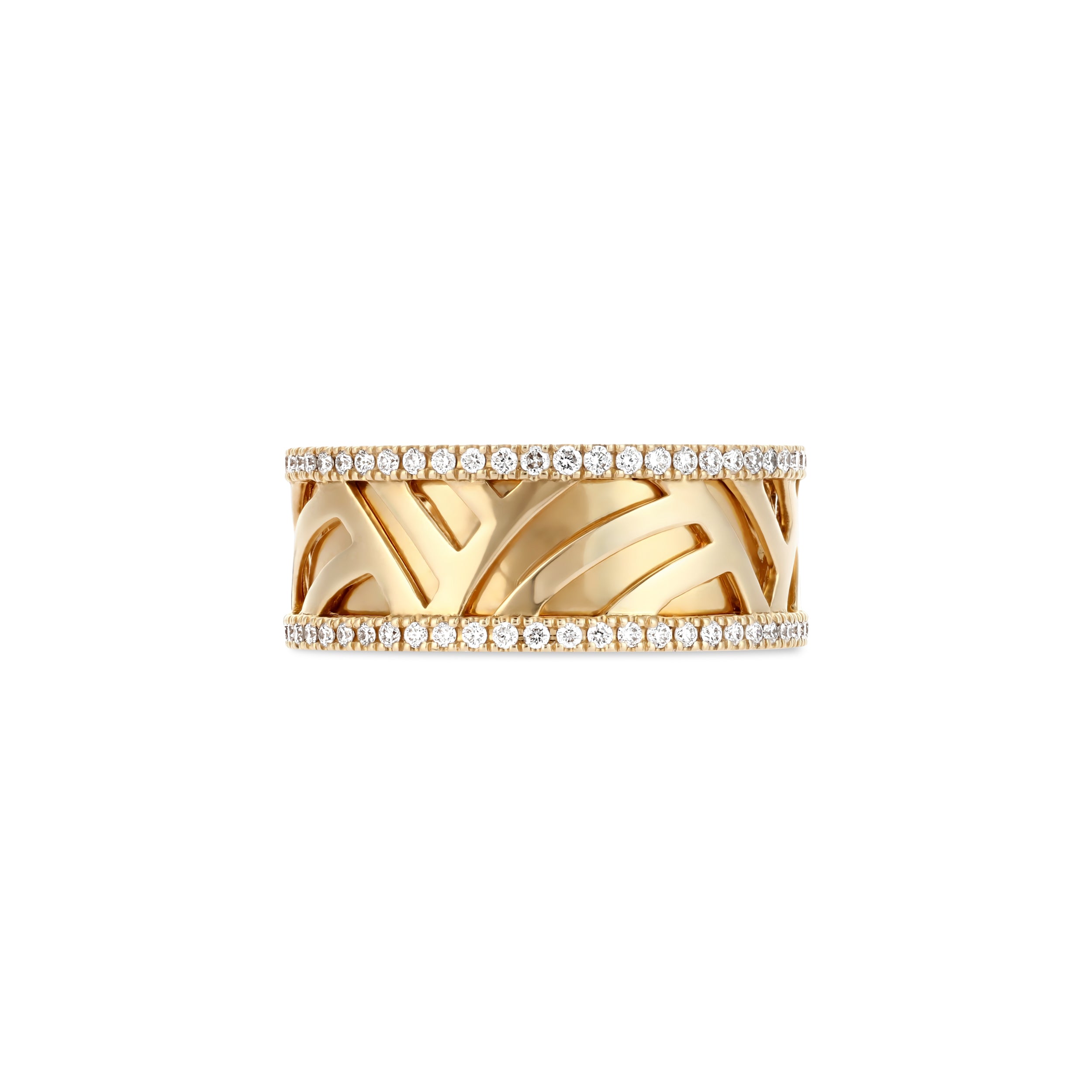 Palm Border Diamond Yellow Gold Band