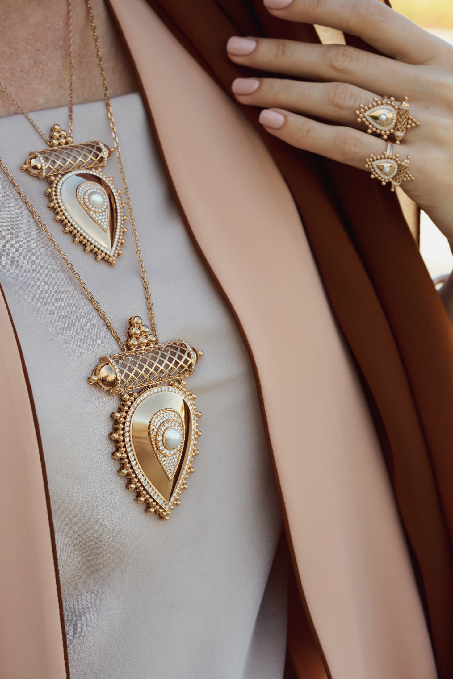 Al Qasr Large Pendant – Agate | Rose Gold