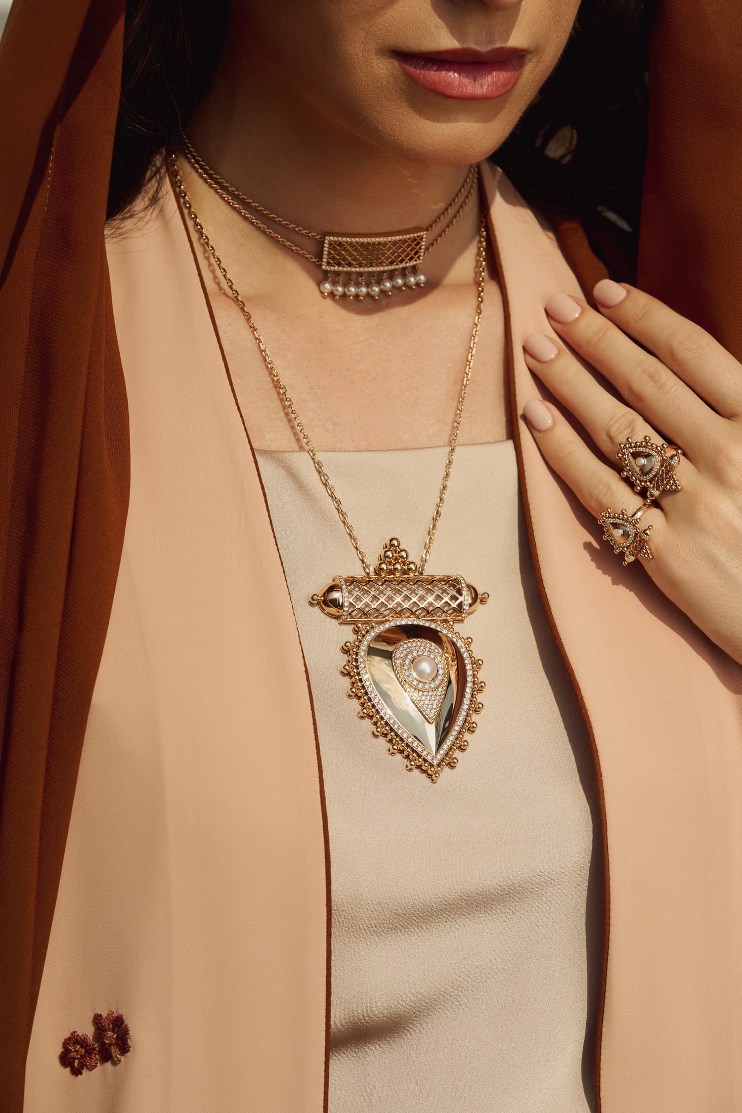 Al Qasr X-Large Pendant – Agate | Rose Gold