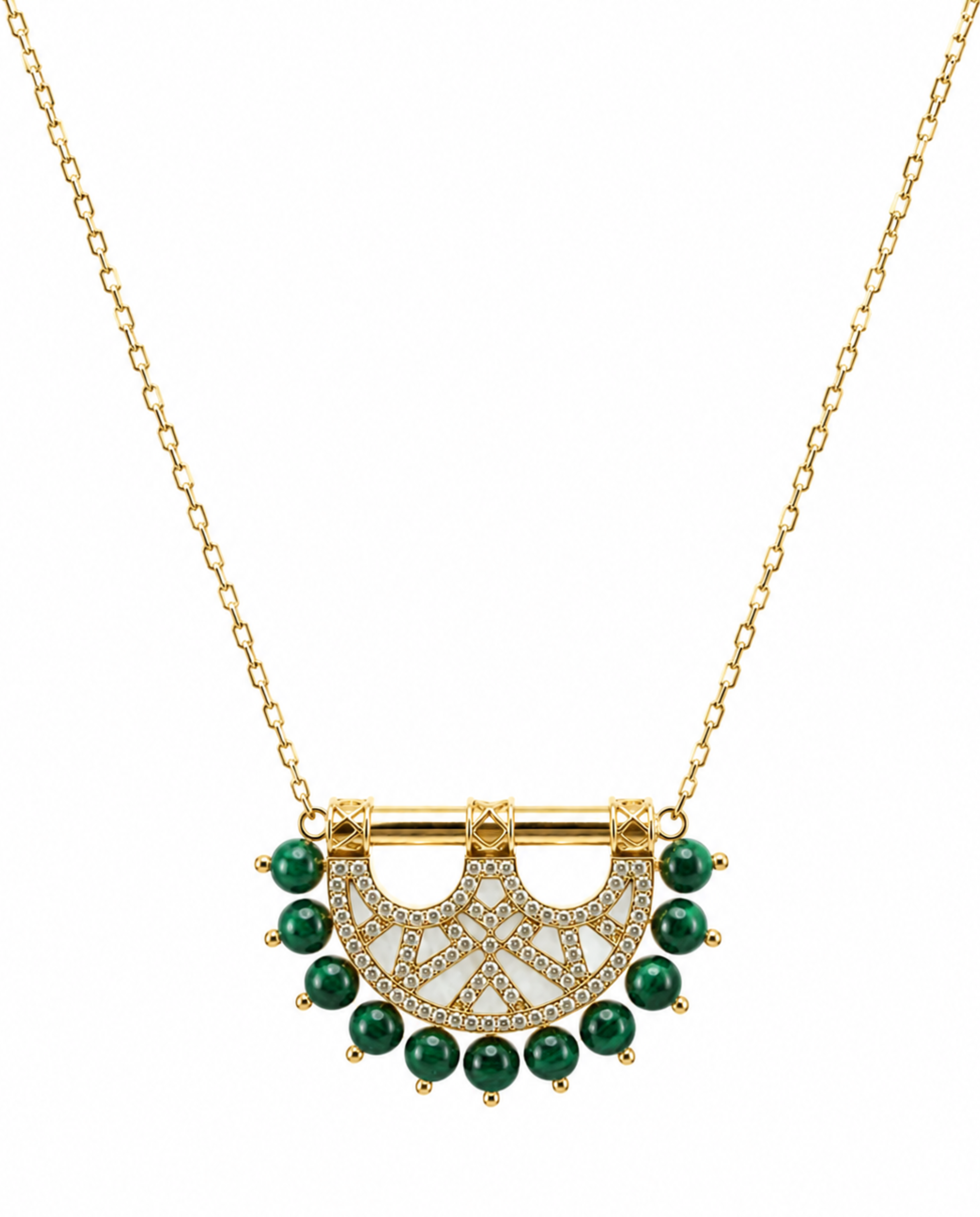 Heritage Mosaic Small Pendant – Yellow Gold, Malachite