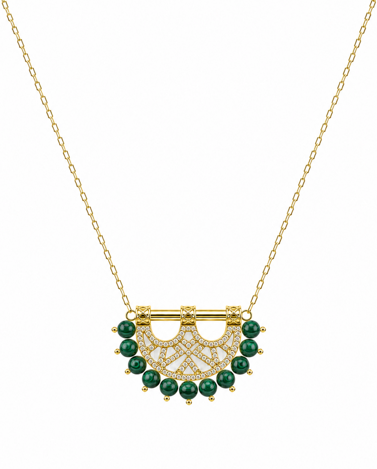 Heritage Mosaic Small Pendant – Yellow Gold, Malachite
