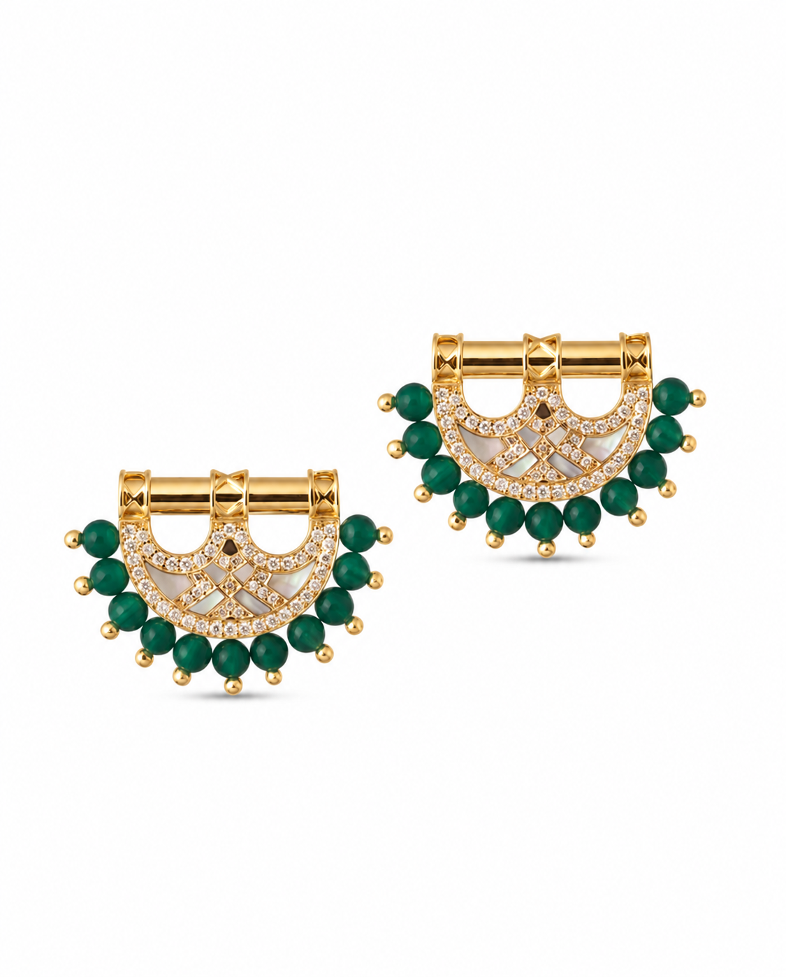 Heritage Mother of Pearl Earrings- Malachite Yellow Gold