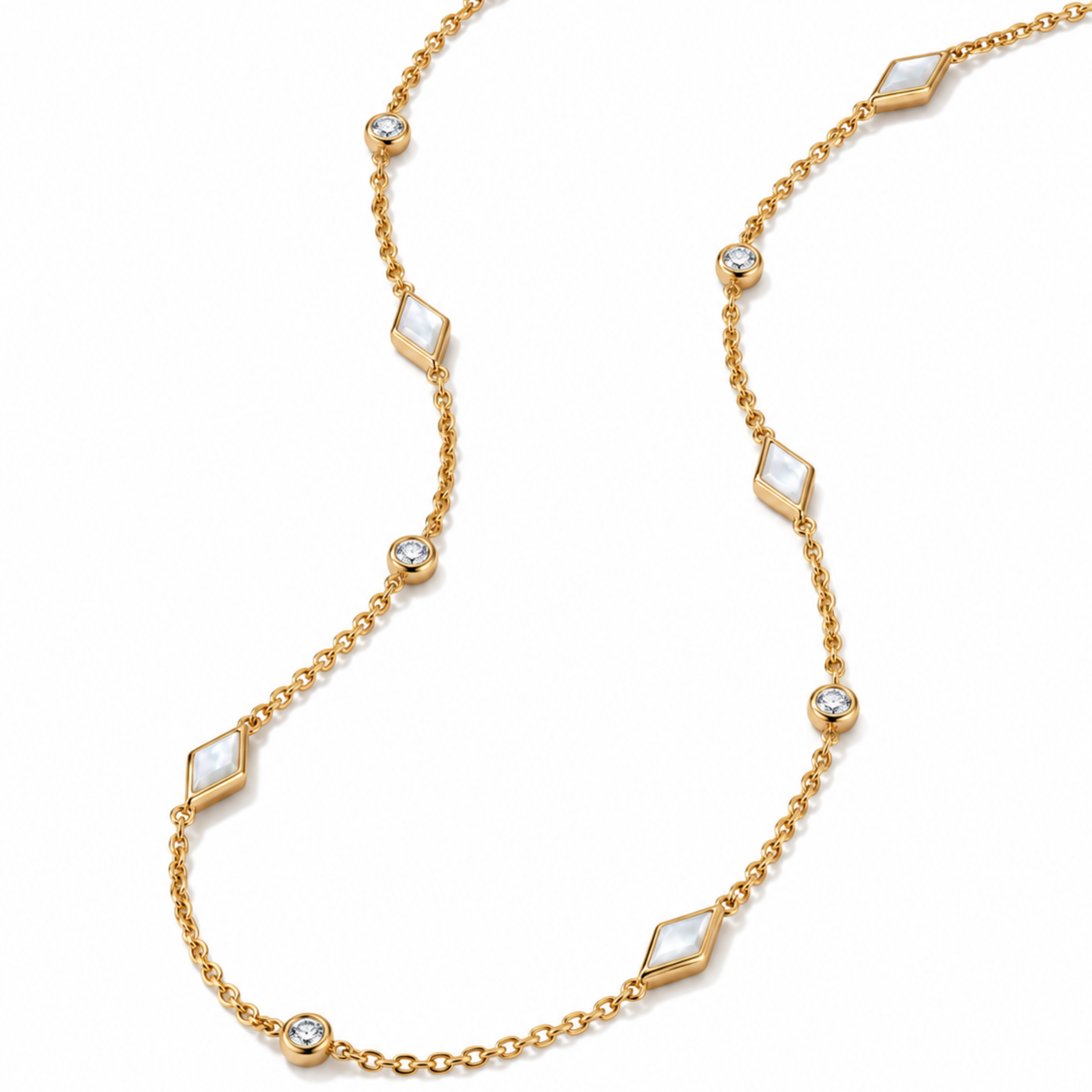 Eternity Mother of Pearl Necklace – Yellow Gold