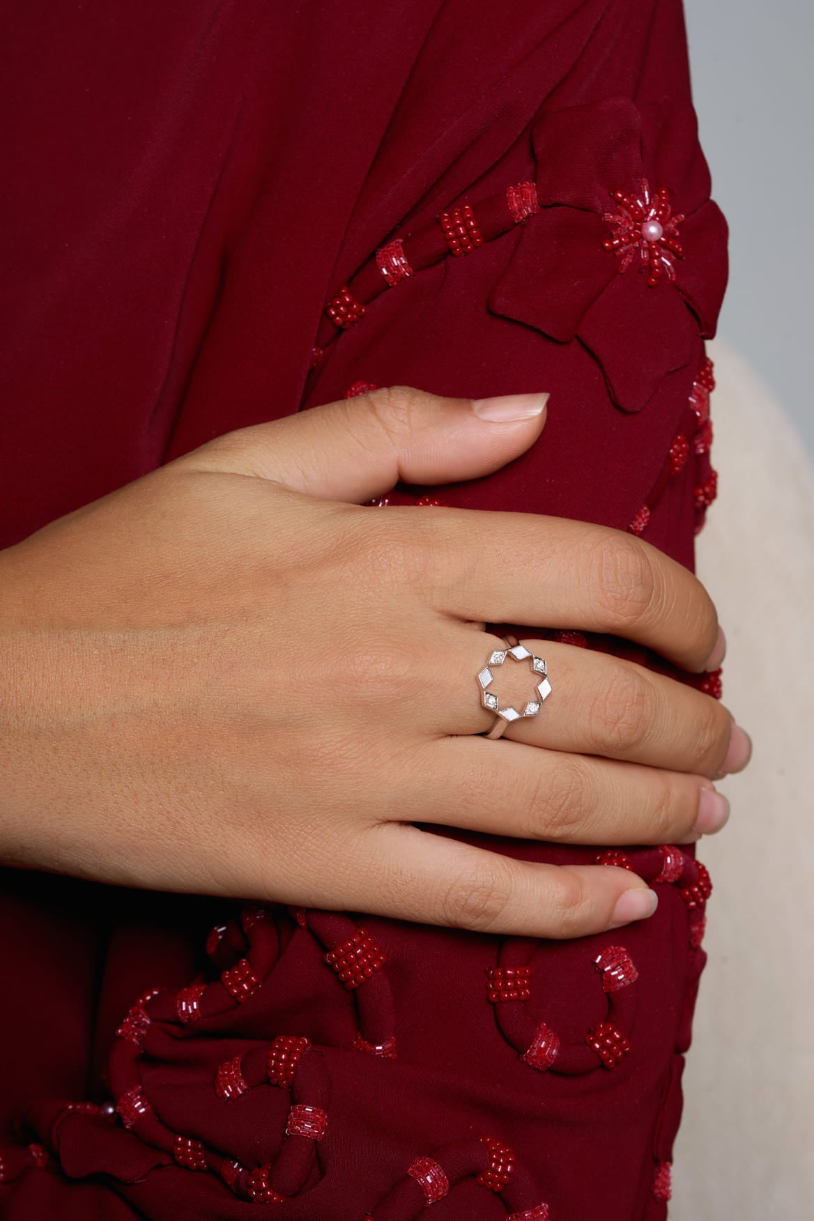 Eternity Round Mother of Pearl Ring#Gold_Rose Gold