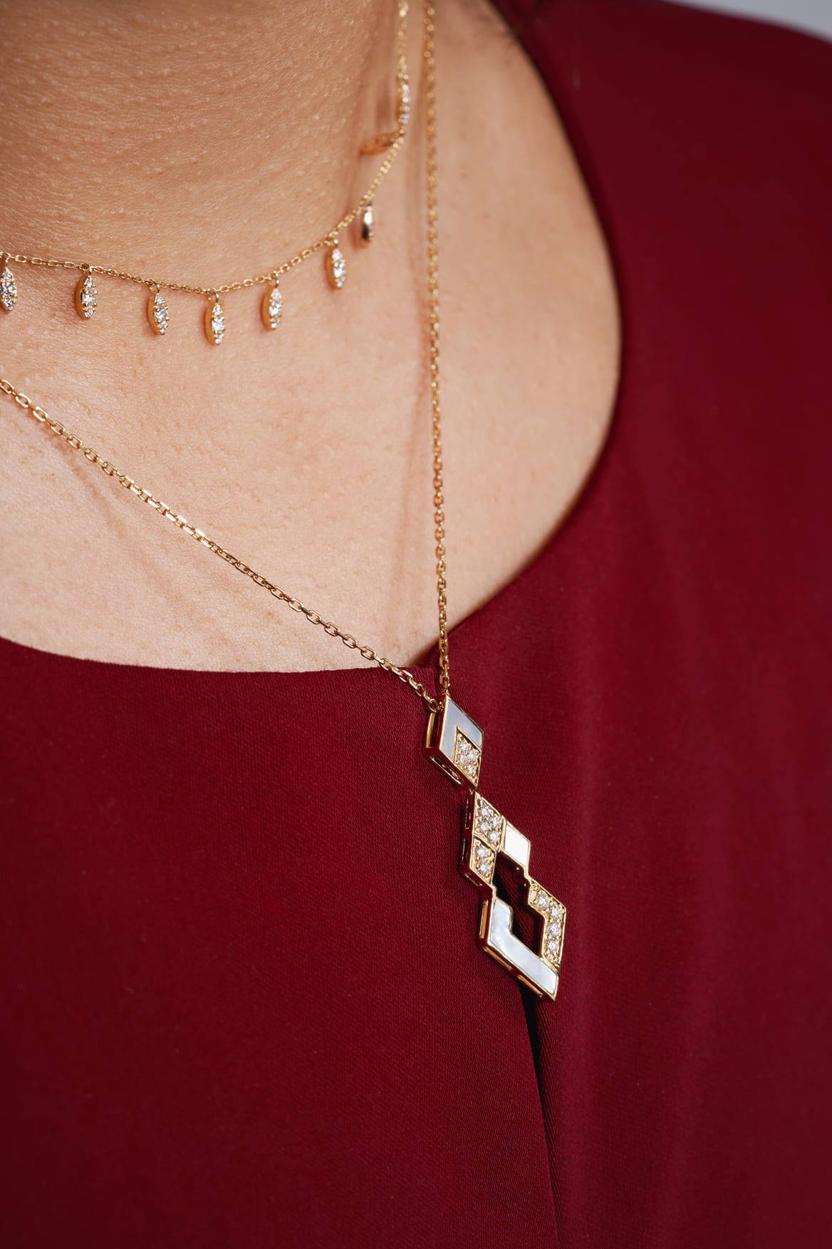 Eternity Large Pendant- Yellow Gold, Mother of Pearl & Diamonds