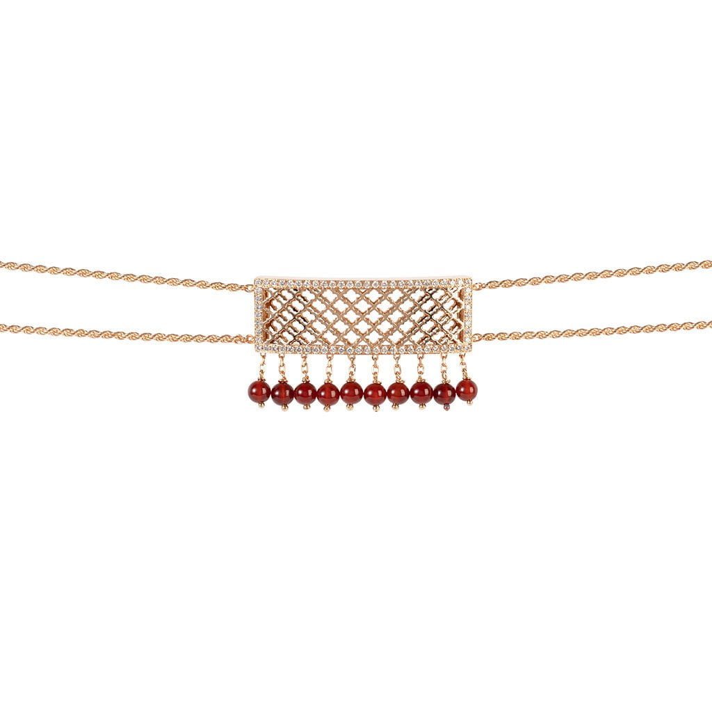 Al Noor Lace Choker in Agate - Misk Dubai,Necklaces, al-noor-heritage-choker, , Misk Dubai, Misk, Misk Jewellery, Misk Jewelry, Gold, Emirati Gold, Emirati Design, Jewelry Emirati, Saudi Jewelry, Gold Saudi Arabia, Dubai, Abu Dhabi, Saudi Arabia, KSA, UAE, United Arab Emirates, 18kt, مجوهرات , مجوهرات مسك, مجوهرات اماراتية , دهب , سعودية ذهب