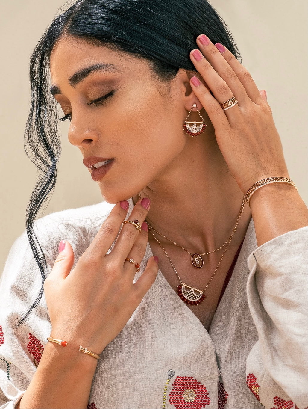 Heritage Small Pearl Full Diamond Chandelier Earrings — Agate#Stone_Agate