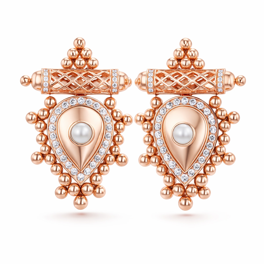 Al Qasr Large Earrings – Pearl | Rose Gold