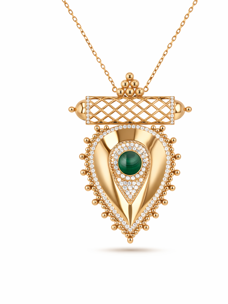 Al Qasr Medium Pendant – Malachite | Yellow Gold