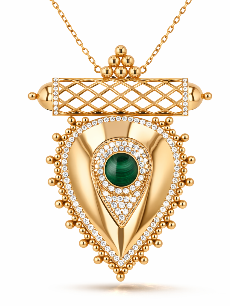 Al Qasr Medium Pendant – Malachite | Yellow Gold