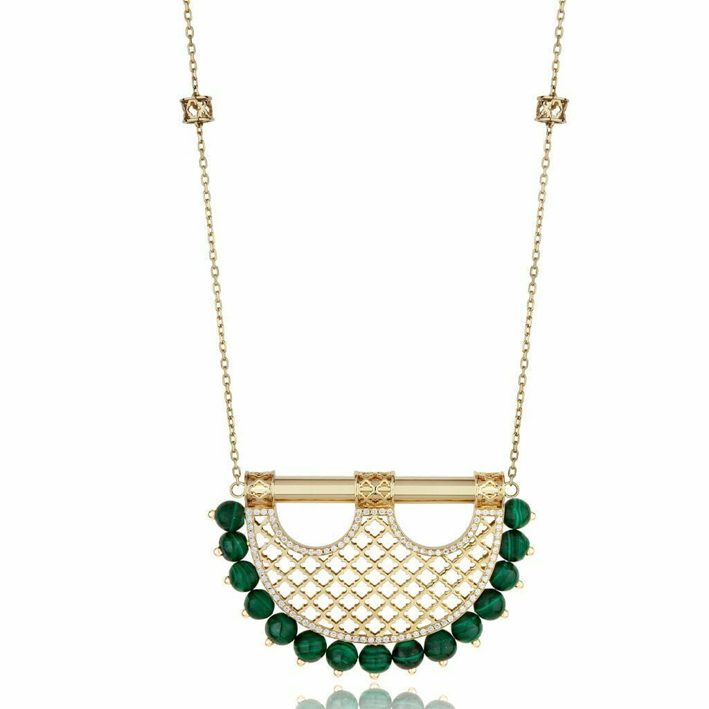 Al Noor Heritage Malachite Pendant In Large Model - Misk Dubai,Necklaces, al-noor-heritage-malachite-pendant-i-large-model, , Misk Dubai, Misk, Misk Jewellery, Misk Jewelry, Gold, Emirati Gold, Emirati Design, Jewelry Emirati, Saudi Jewelry, Gold Saudi Arabia, Dubai, Abu Dhabi, Saudi Arabia, KSA, UAE, United Arab Emirates, 18kt, مجوهرات , مجوهرات مسك, مجوهرات اماراتية , دهب , سعودية ذهب
