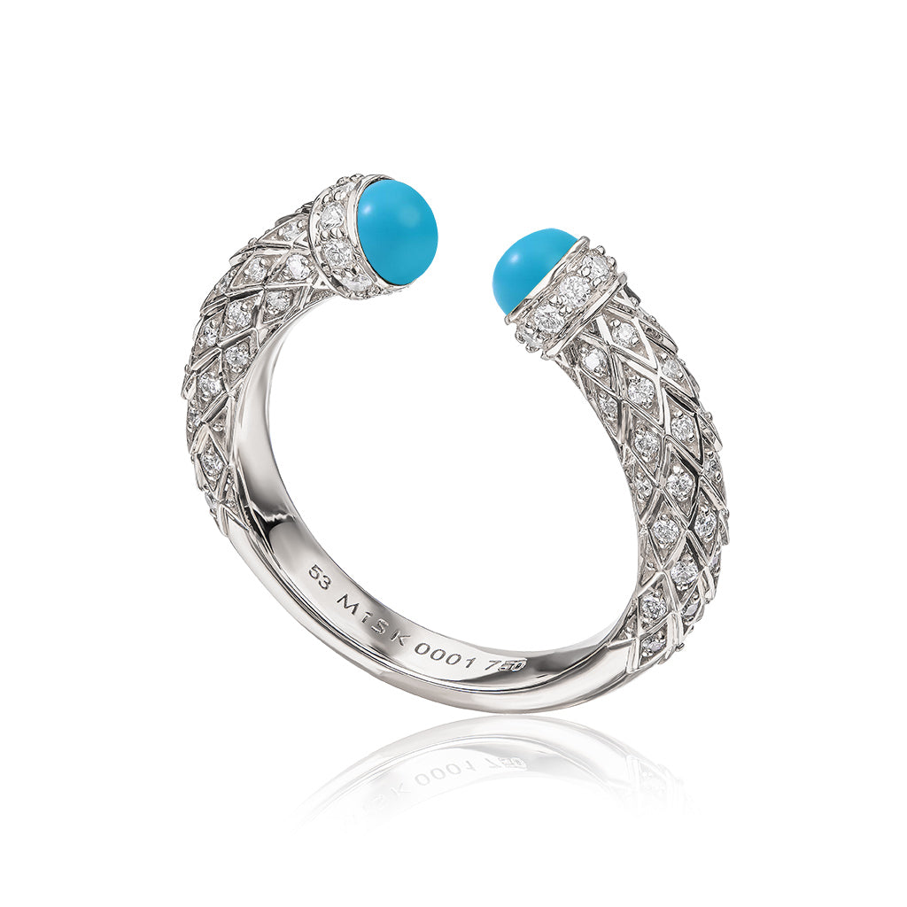 Harmony Open Turquoise Slim Ring Full Diamond