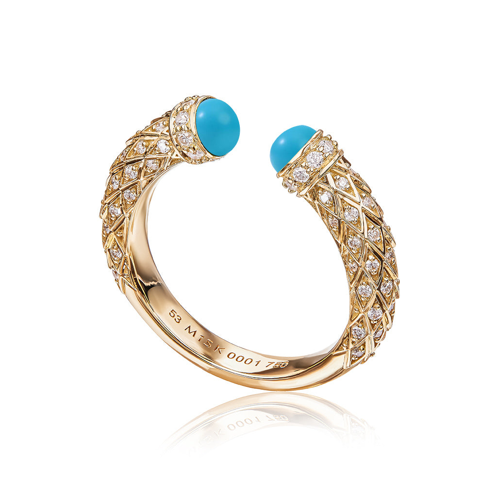 Harmony Open Turquoise Slim Ring Full Diamond