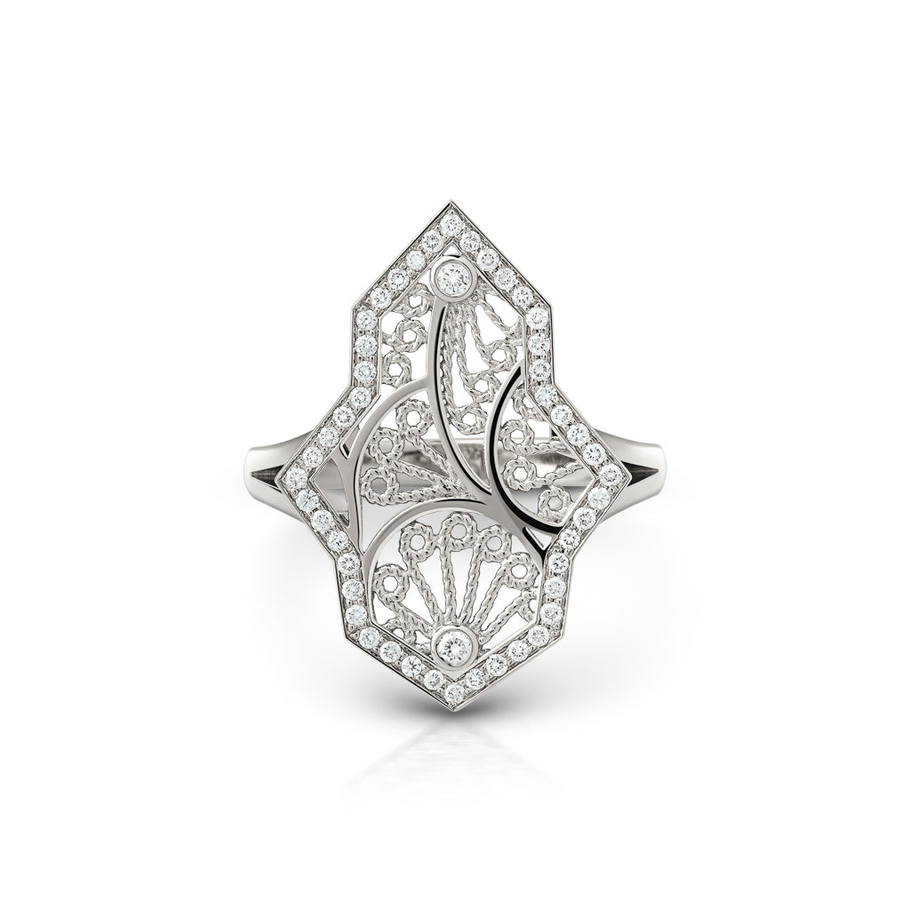 Al Mona Leaf Ring#Gold_White Gold