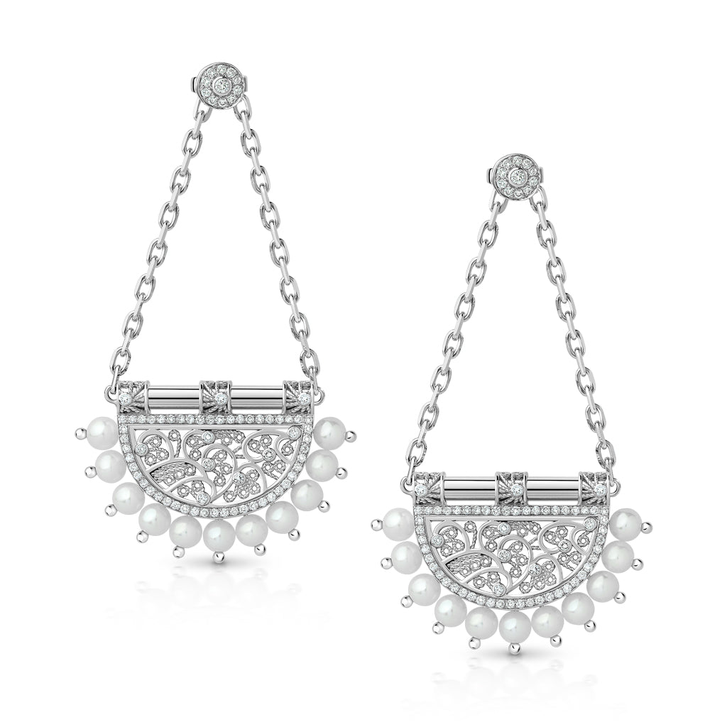 Heritage Al Mona Large Chandelier Earrings#Gold_White Gold