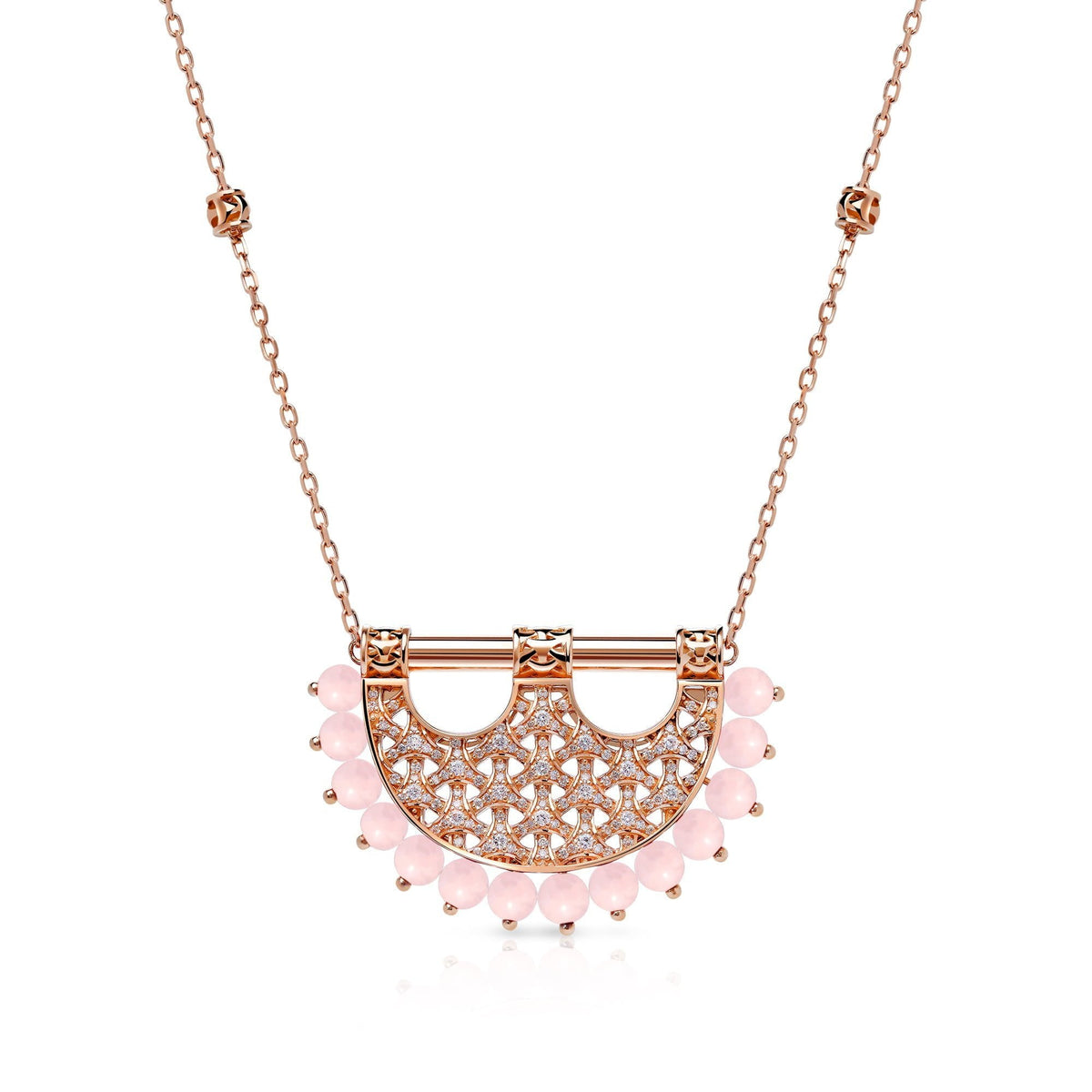 Heritage Medium Pearl Full Diamond Pendant — Rose Quartz#Stone_Rose Quartz