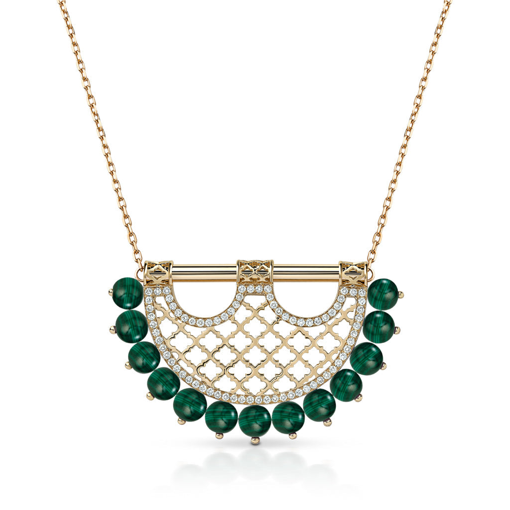 Heritage Medium 2 Pearl Border Diamond Pendant — Malachite#Stone_Malachite