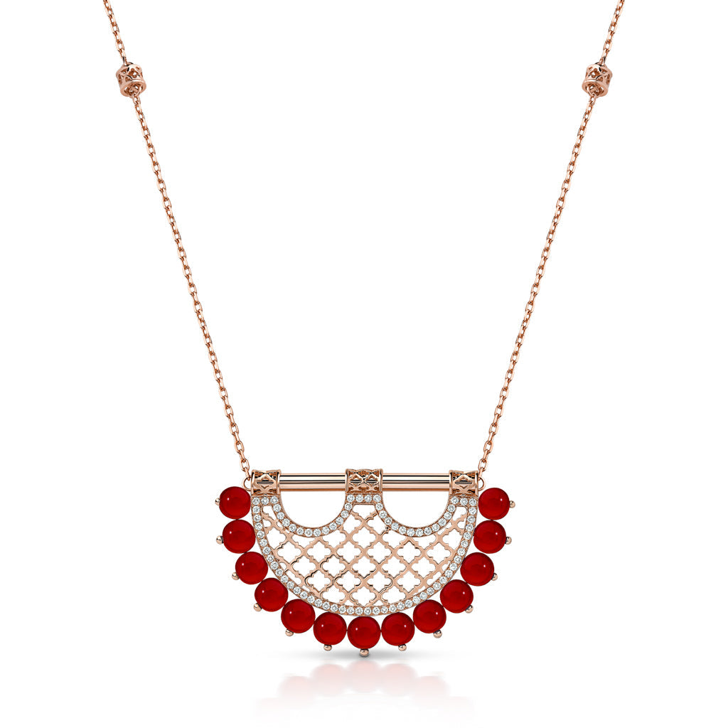 Heritage Medium 2 Pearl Border Diamond Pendant — Agate#Stone_Agate