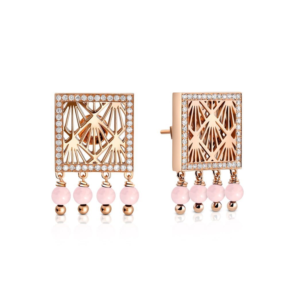Lace Square Earrings in Pearl — Rose Quartz#Stone_Rose Quartz