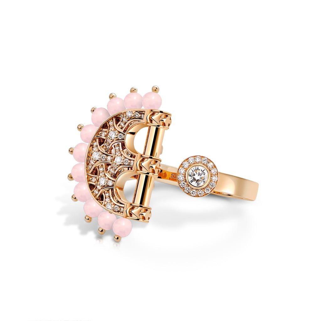 Heritage Agate Full Diamond Ring — Rose Quartz#Stone_Rose Quartz