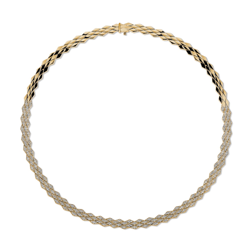 Eternity Large Full Diamond Yellow Gold Necklace