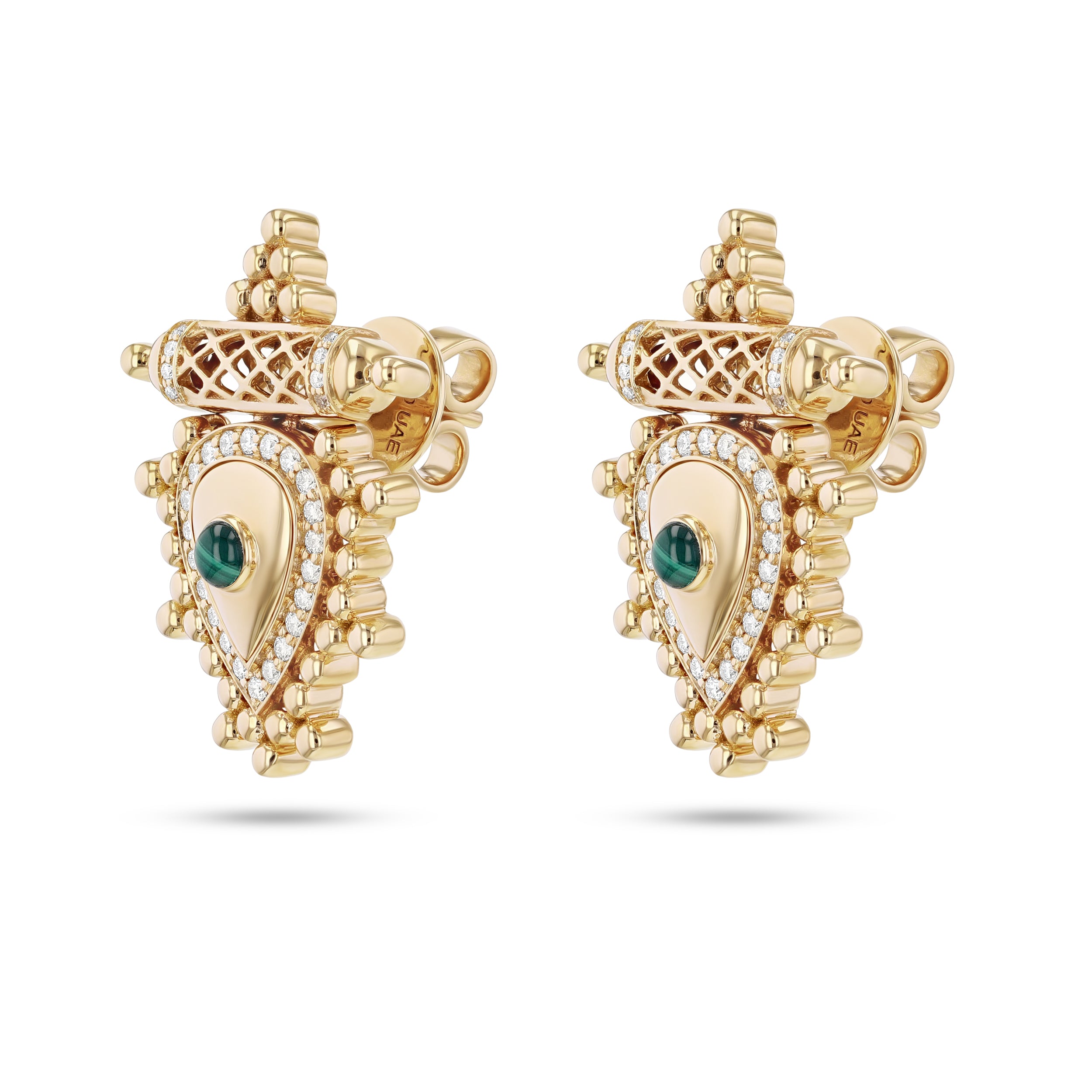 Al Qasr Small Earrings – Malachite | Yellow Gold