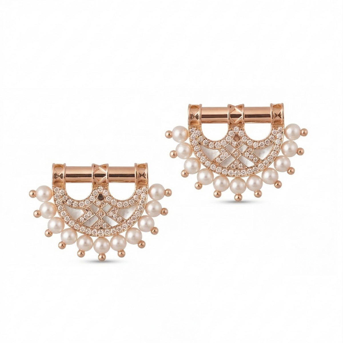Heritage Mother of Pearl Earrings#Gold_Rose Gold#Stone_Mother of Pearl