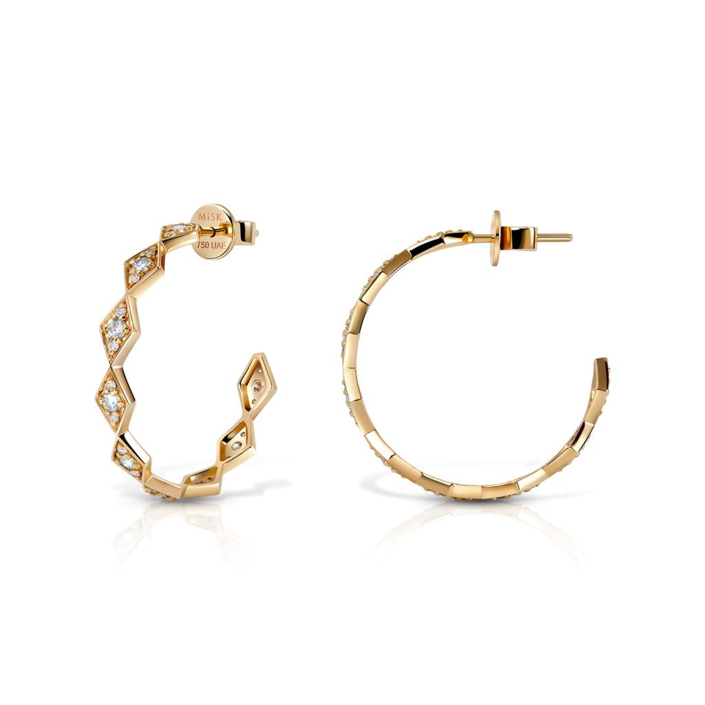 Eternity Medium Full Diamond Hoop Earrings#Gold_Yellow Gold