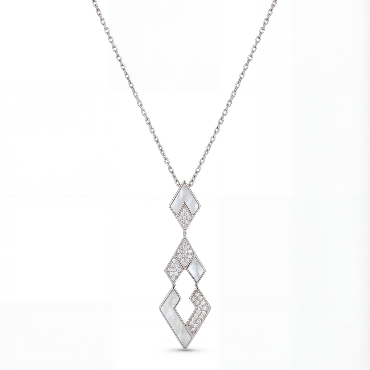 Eternity Small Pendant- White Gold, Mother of Pearl & Diamonds
