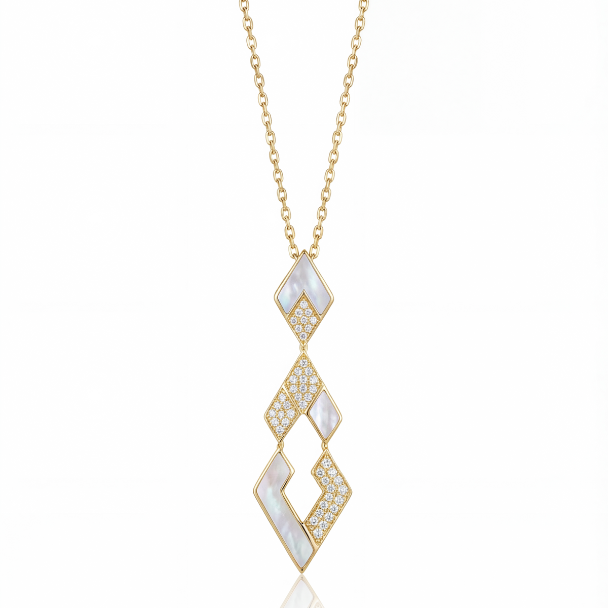 Eternity Large Pendant- Yellow Gold, Mother of Pearl & Diamonds