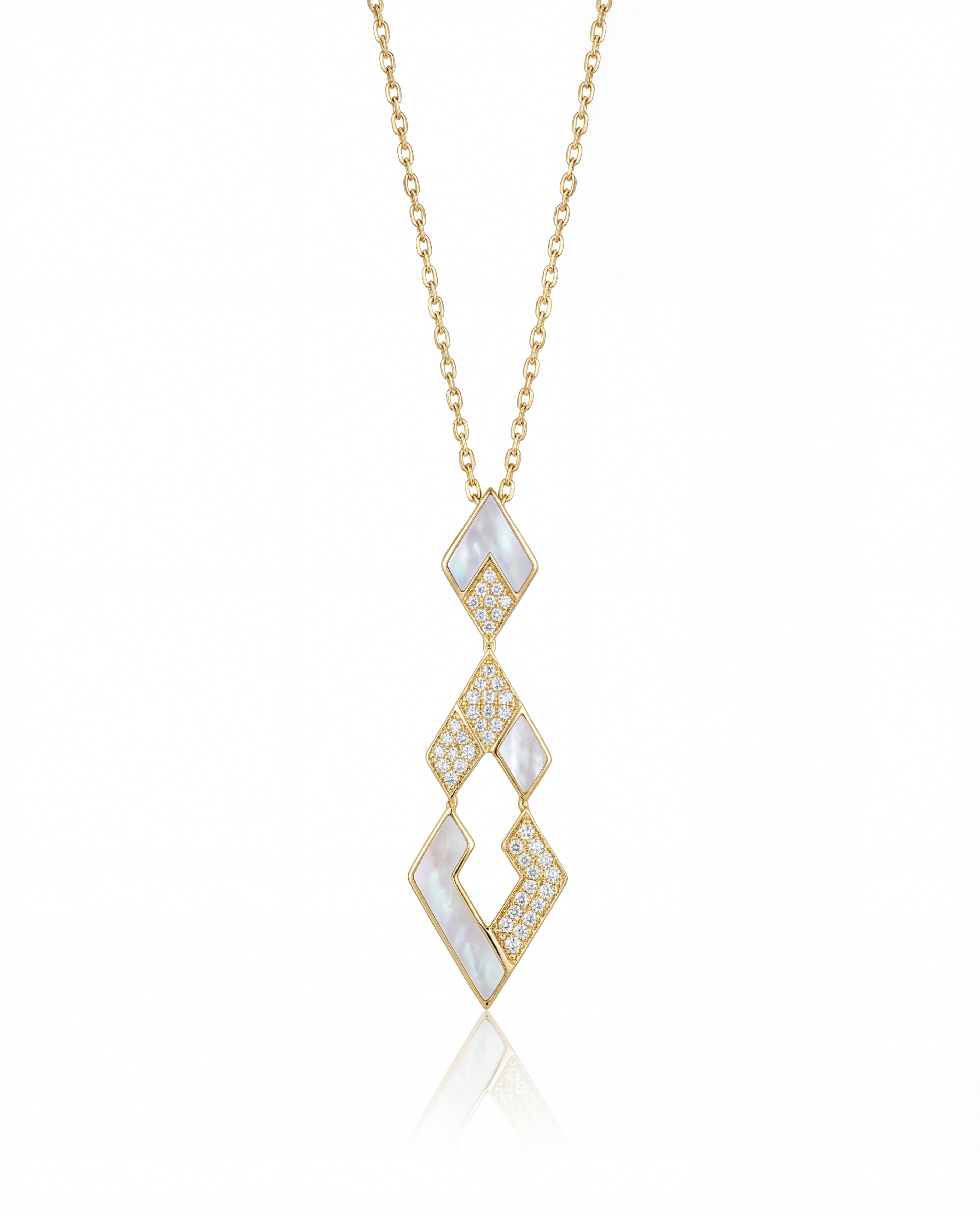 Eternity Large Pendant- Yellow Gold, Mother of Pearl & Diamonds