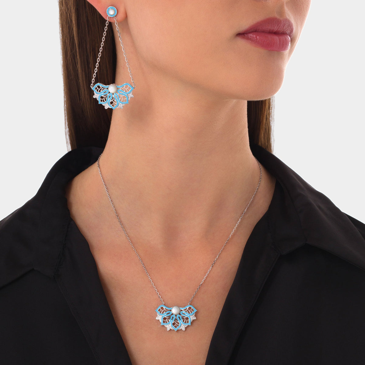 AURA Rise Earrings Medium#Gold_White Gold