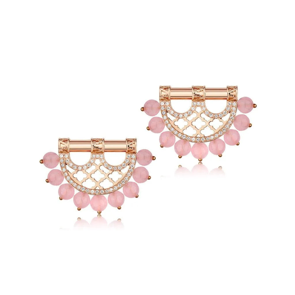 Heritage Pearl Studs in Border Diamond — Rose Quartz#Stone_Rose Quartz