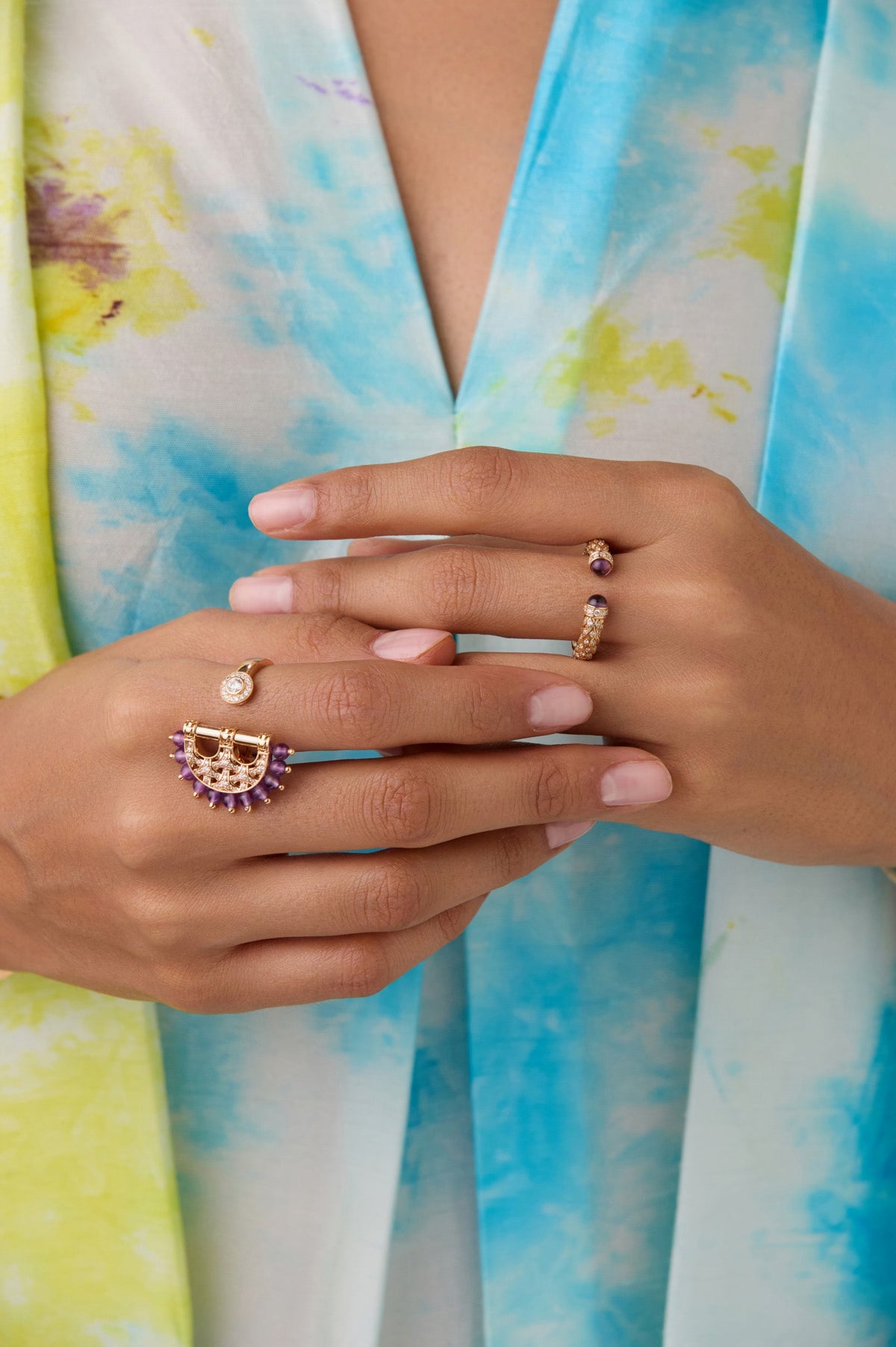 Heritage Agate Full Diamond Ring — Rose Quartz
