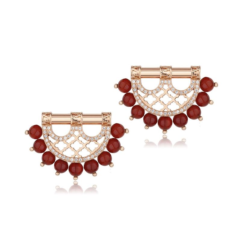 Heritage Pearl Studs in Border Diamond — Agate#Stone_Agate