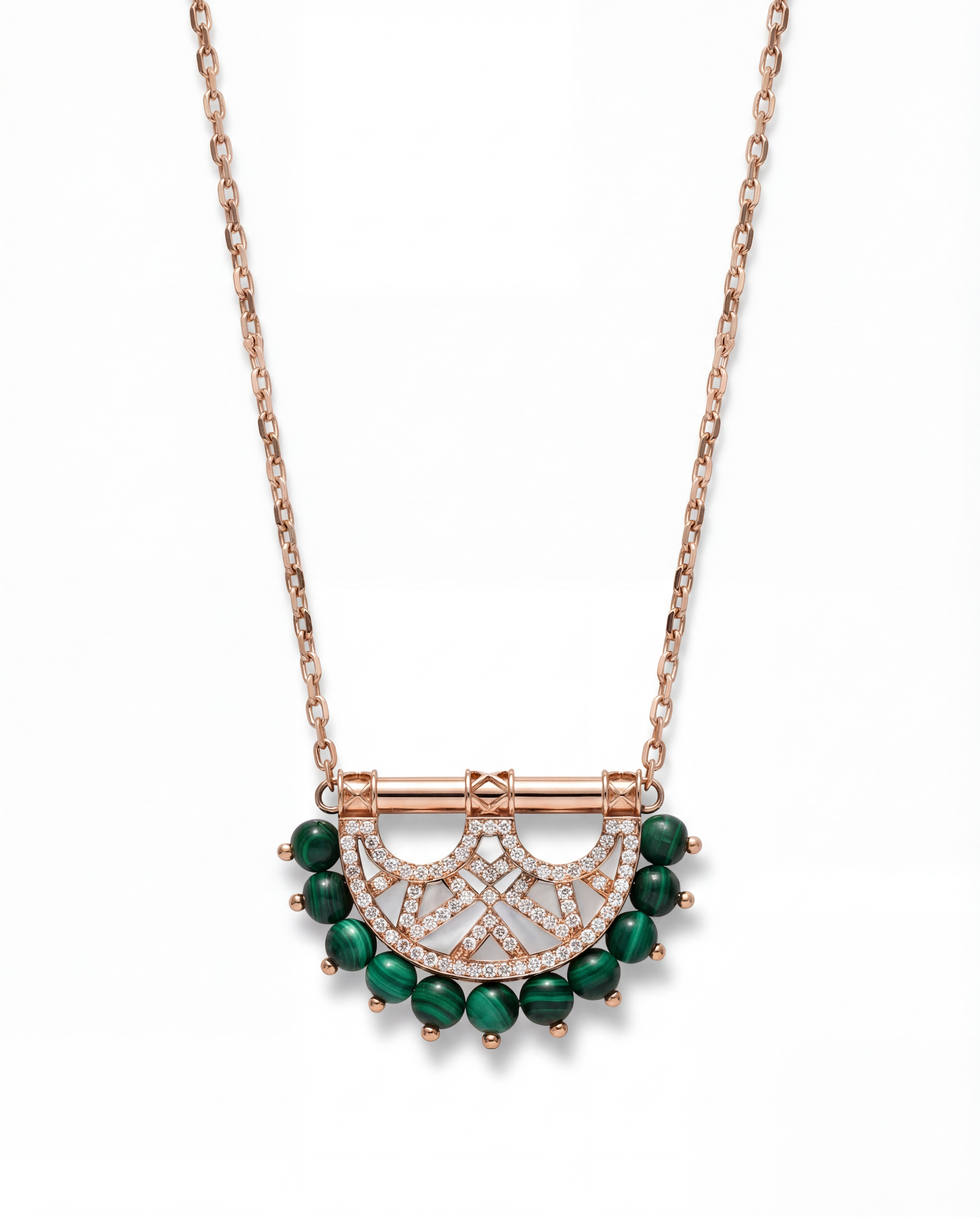 Heritage Mother of Pearl Pendant in Small Size- Malachite Rose Gold