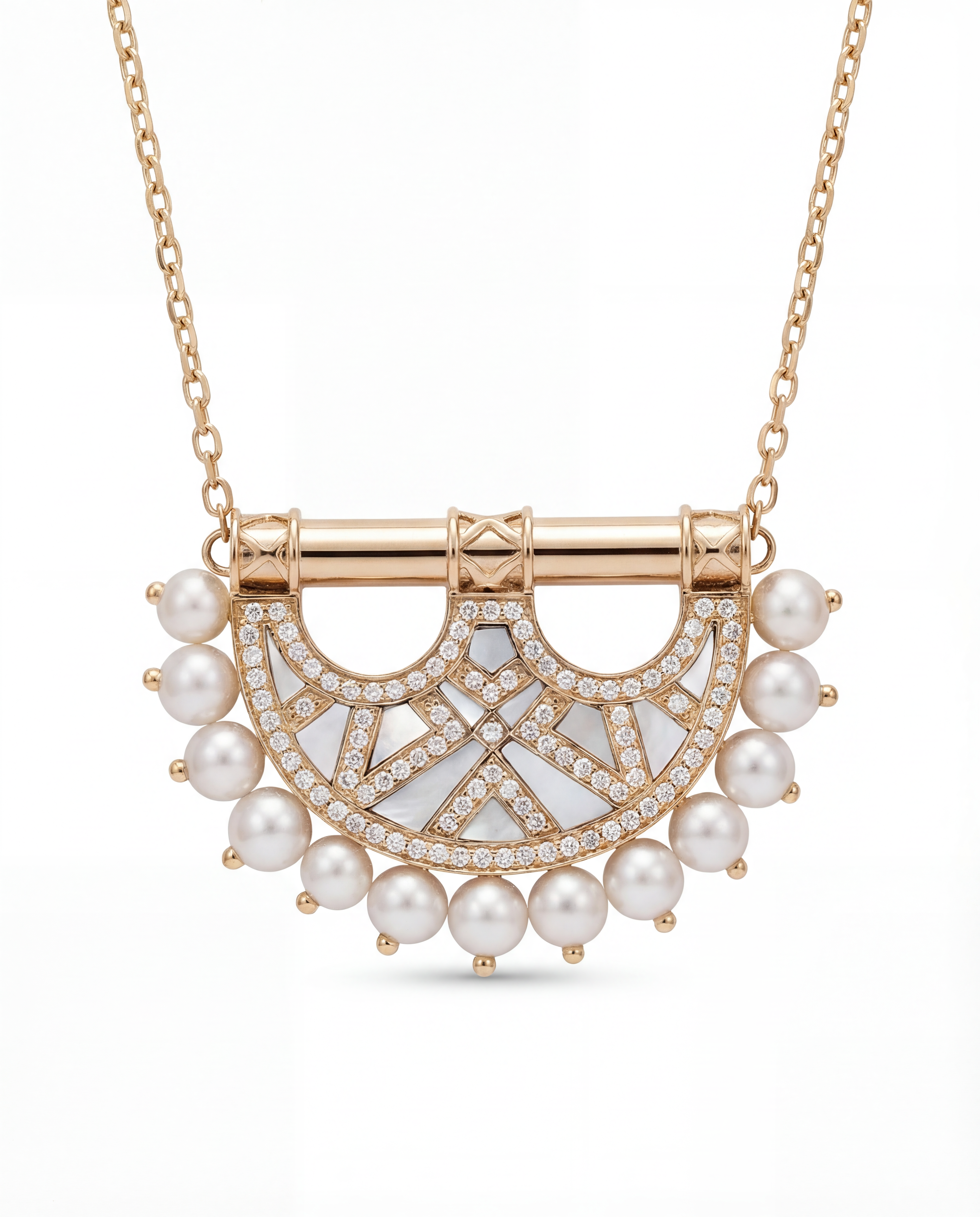 Heritage Mother of Pearl Pendant in Medium Size- Pearl Yellow Gold