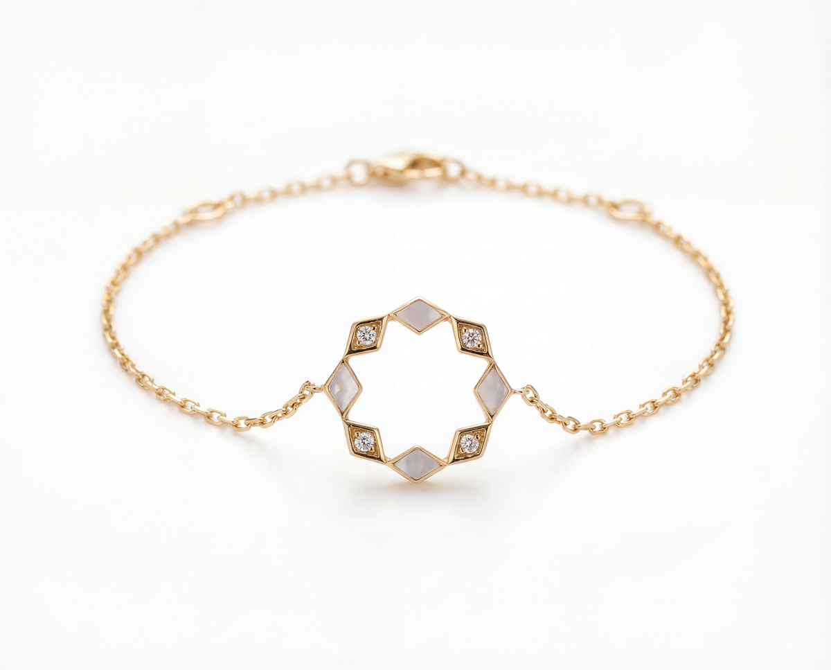 Eternity Round Mother of Pearl Bracelet#Gold_White Gold