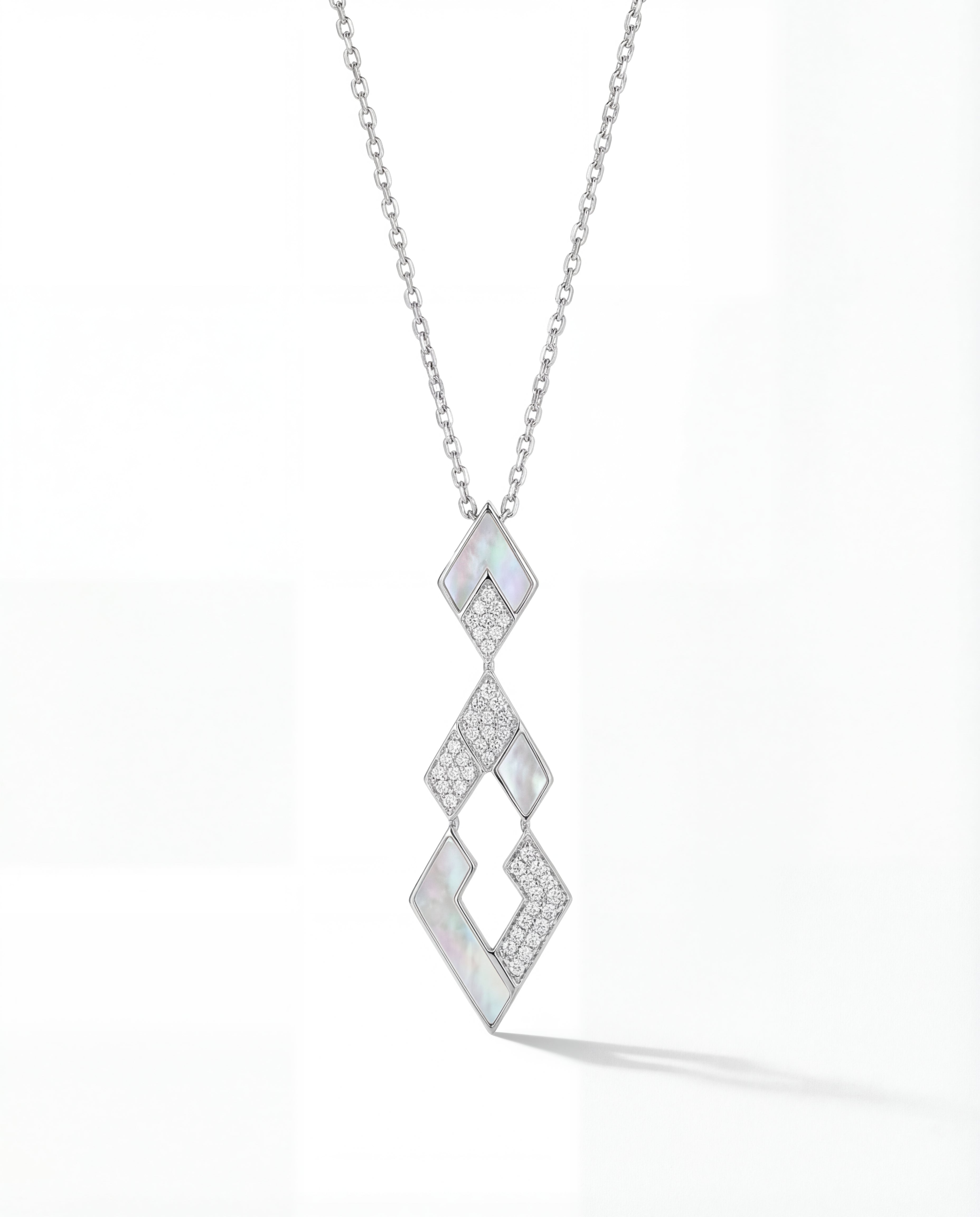 Eternity Large Pendant- White Gold, Mother of Pearl & Diamonds