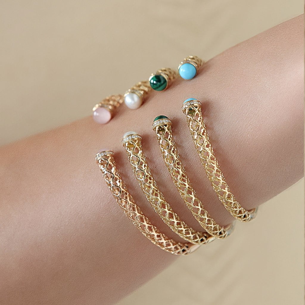 Lace Hoop Slim Bangle in Malachite
