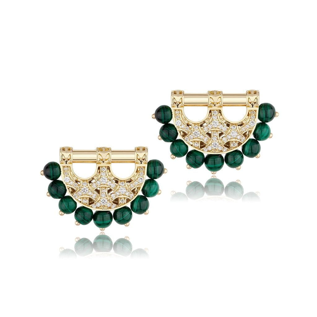 Al Noor Heritage Earrings in Malachite - Misk Dubai,Earring, al-noor-heritage-earrings-in-malachite, , Misk Dubai,  Misk, Misk Jewellery, Misk Jewelry, Gold, Emirati Gold, Emirati Design, Jewelry Emirati, Saudi Jewelry, Gold Saudi Arabia, Dubai, Abu Dhabi, Saudi Arabia, KSA, UAE, United Arab Emirates, 18kt, مجوهرات , مجوهرات مسك, مجوهرات اماراتية , دهب , سعودية ذهب