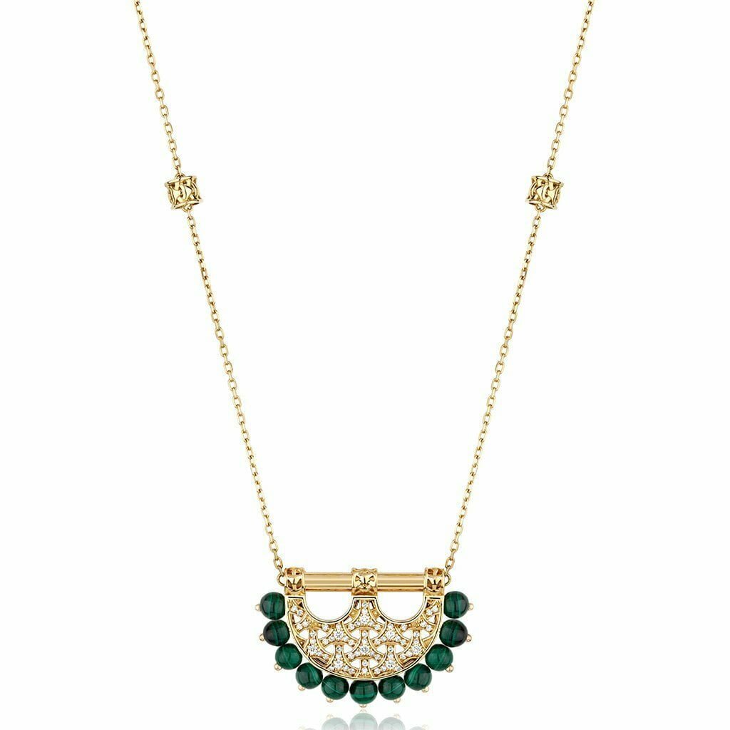 Heritage Pearl Pendant in Small Full Diamond — Malachite#Stone_Malachite