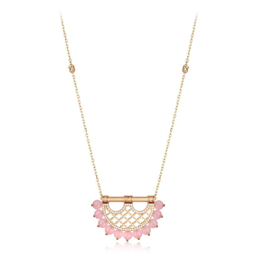Heritage Pearl Pendant in Small Border Diamond — Rose Quartz#Stone_Rose Quartz