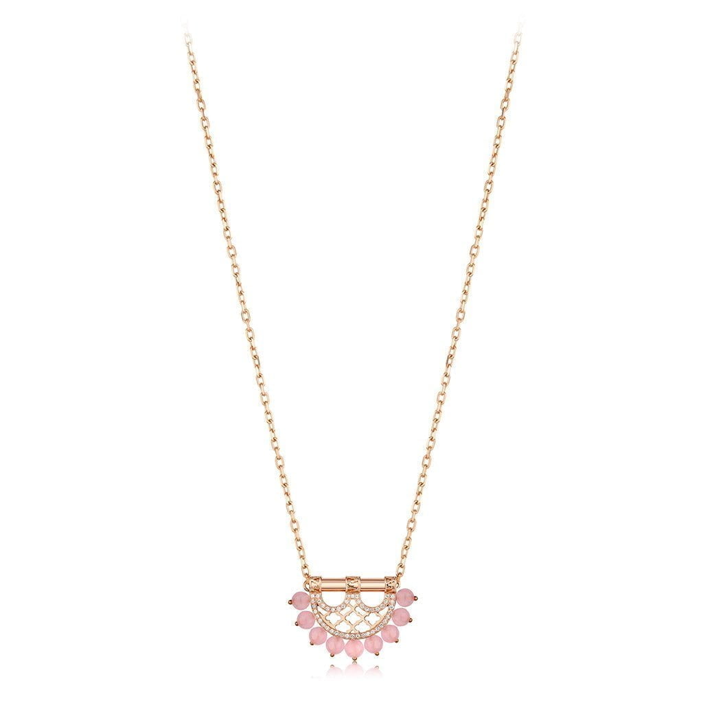 Heritage Pearl Pendant in Mini Border Diamond — Rose Quartz#Stone_Rose Quartz
