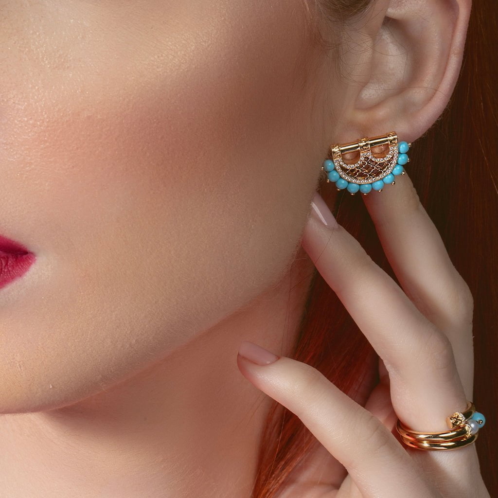 Al Noor Heritage Earrings in Turquoise - Misk Dubai,Earrings, al-noor-heritage-earrings-in-turquoise, , Misk Dubai, Misk, Misk Jewellery, Misk Jewelry, Gold, Emirati Gold, Emirati Design, Jewelry Emirati, Saudi Jewelry, Gold Saudi Arabia, Dubai, Abu Dhabi, Saudi Arabia, KSA, UAE, United Arab Emirates, 18kt, مجوهرات , مجوهرات مسك, مجوهرات اماراتية , دهب , سعودية ذهب