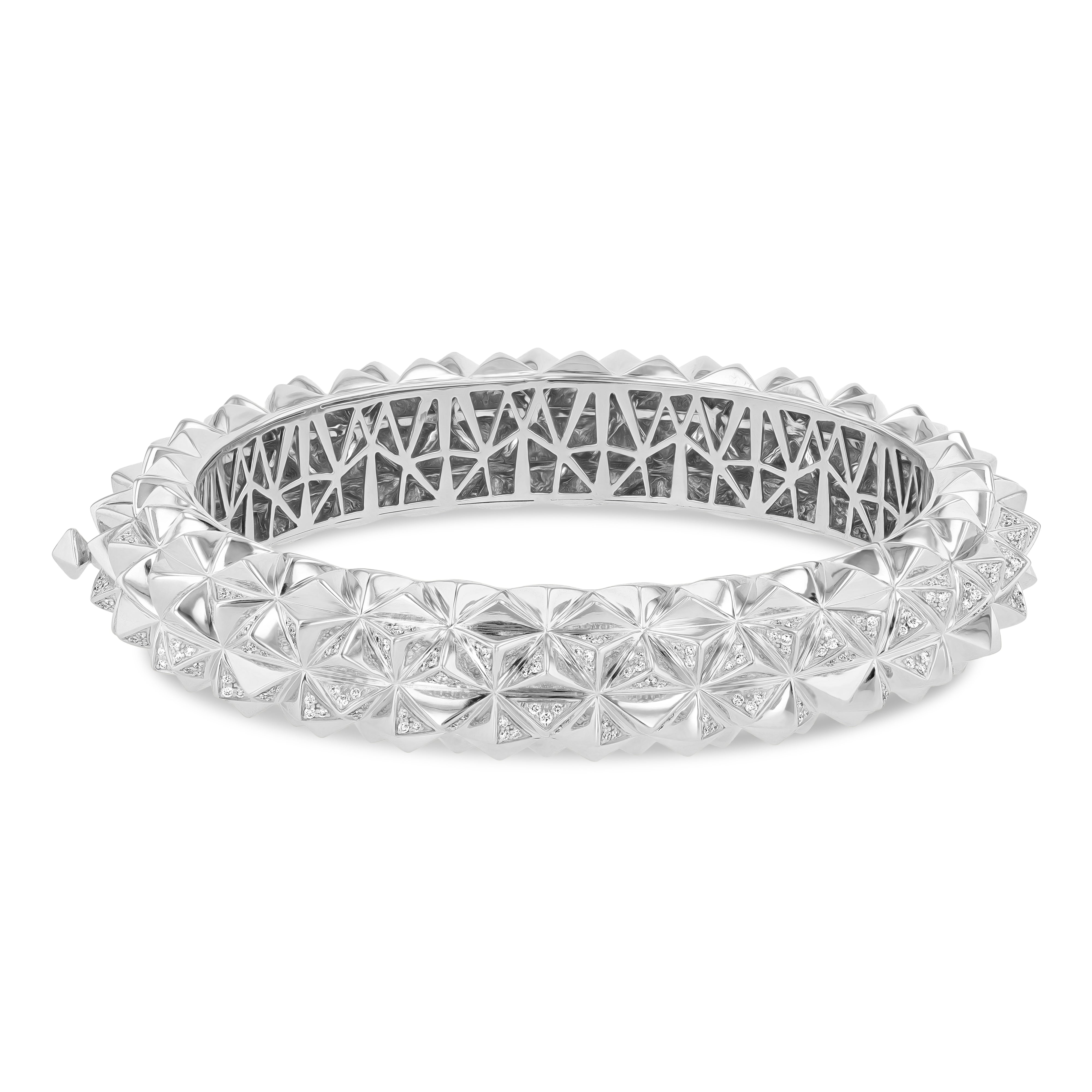 Tilal Noor Half Diamond Bangle – White Gold