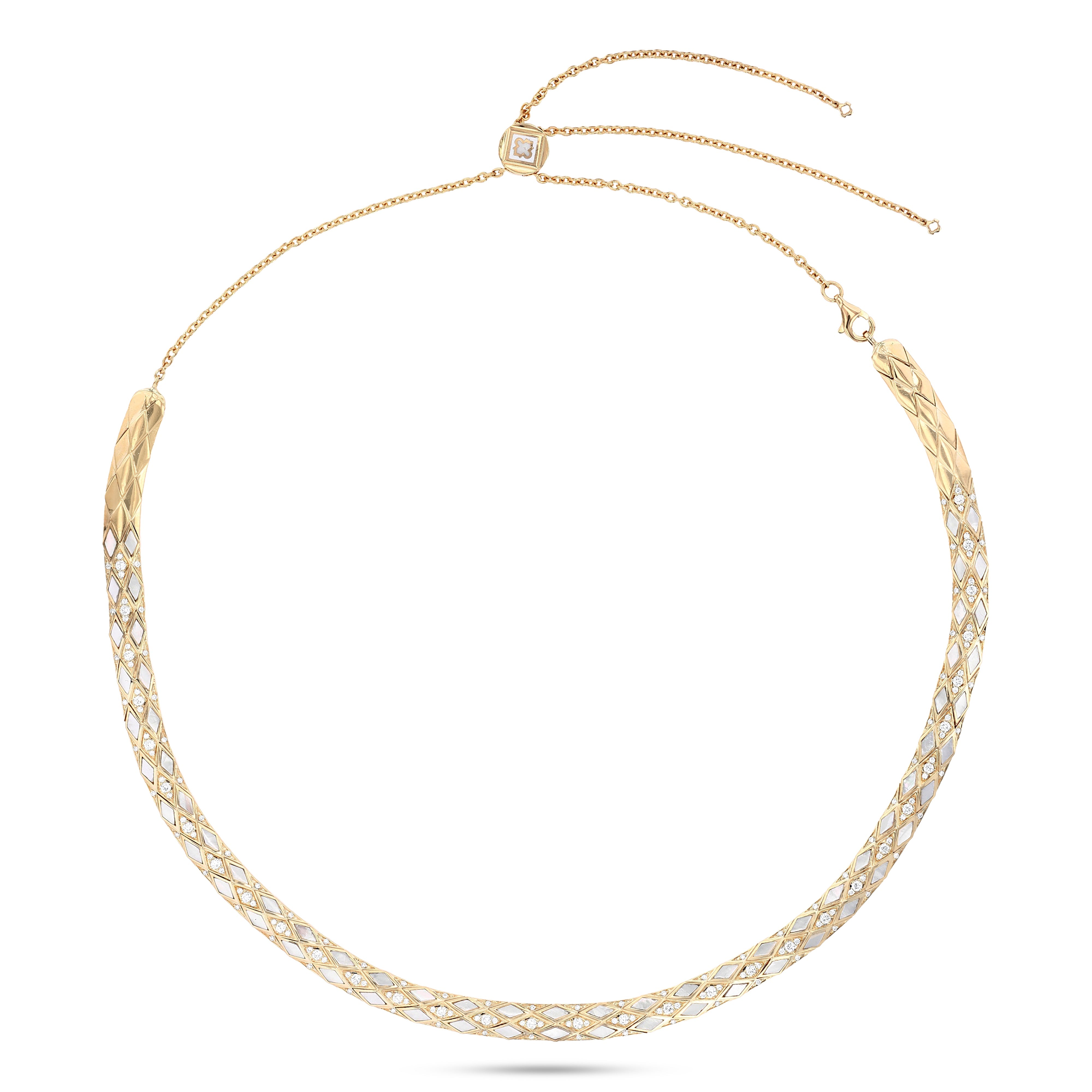 Eternity Diamond & Mother of Pearl Necklace#Gold_Yellow Gold